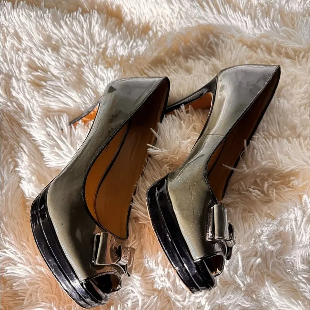 Antonio Melani Black and Gray Peep Toe Heels-7.5